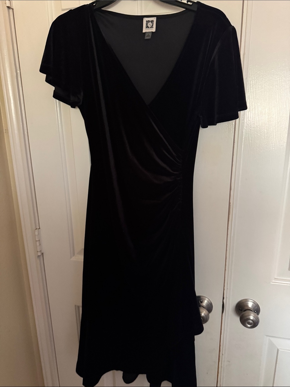 Anne Klein Black Velvet Wrap Midi Dress